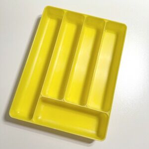 Vintage MCM Lustro-Ware Silverware Tray 10 x 13 Utensil Yellow Plastic Kitchen